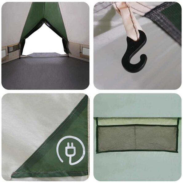 vidaXL Teepee stan pre 6 osôb Zelená a biela 431 x 366 x 185 cm – Obrázok 11