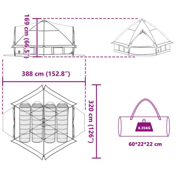 vidaXL Teepee Stan pre 4 Osoby Modrá a šedá 388 x 320 x 169 cm – Obrázok 12