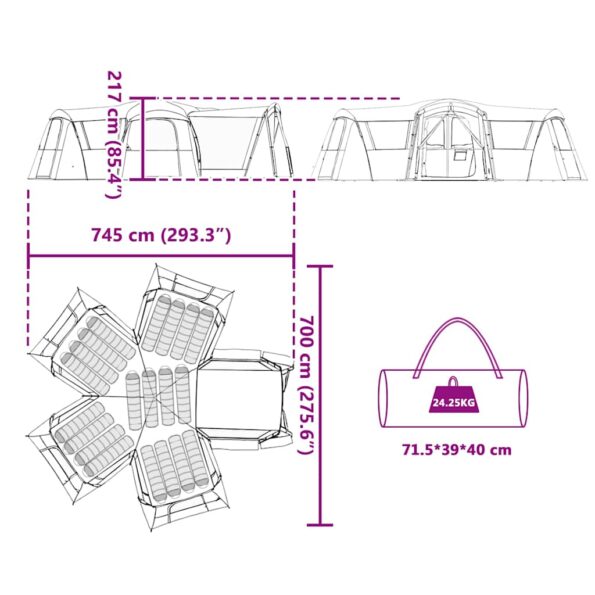 vidaXL Rodinný stan so strechou Zelená a biela 745 x 700 x 217 cm – Obrázok 11