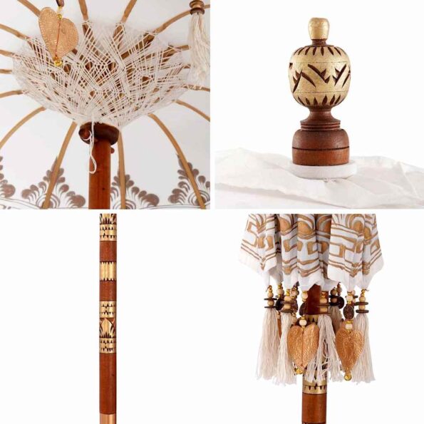 vidaXL Balijský slnečník Iný Krémová x 260 cm Bavlna a masívne drevo – Obrázok 5