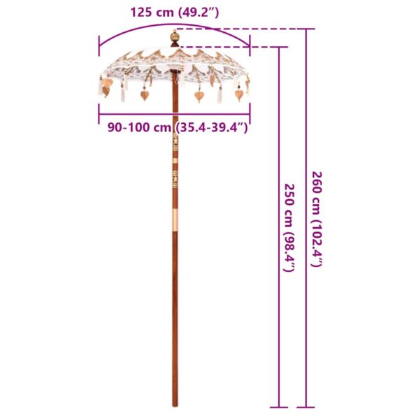 vidaXL Balijský slnečník Iný Krémová x 260 cm Bavlna a masívne drevo – Obrázok 6