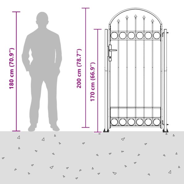 vidaXL Brána do plotu Sivá 102 x 200 cm Oceľ – Obrázok 4