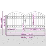 vidaXL Plotová brána Iný Sivá 300 x 125 cm Oceľ – Obrázok 7