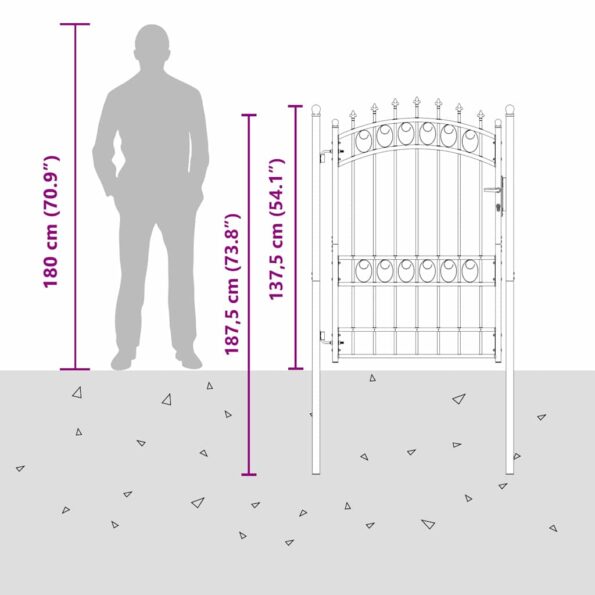 vidaXL Plotová brána s hrotmi so zámkom Sivá 170 x 100 cm – Obrázok 8