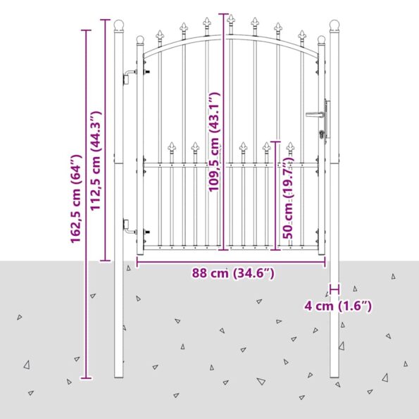 vidaXL Plotová brána s hrotmi so zámkom Sivá 125 x 100 cm – Obrázok 7