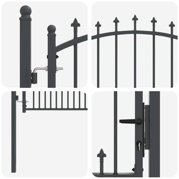 vidaXL Plotová brána s hrotmi so zámkom Sivá 150 x 100 cm – Obrázok 6