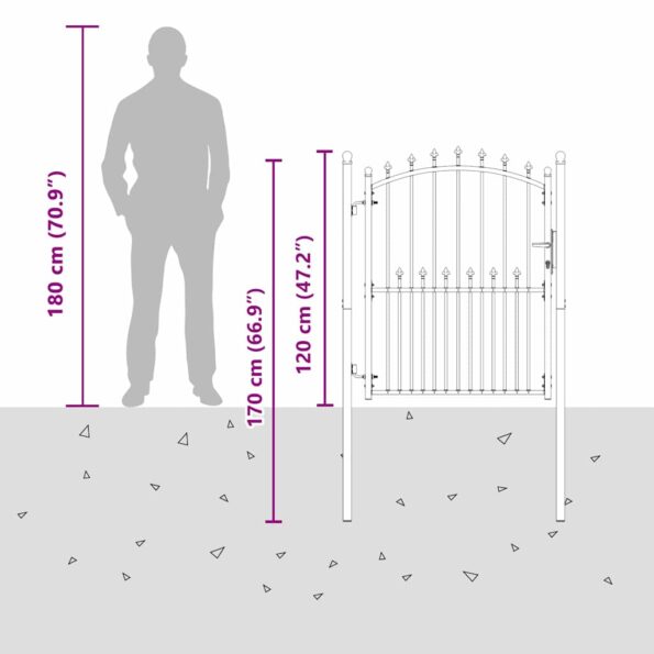 vidaXL Plotová brána s hrotmi so zámkom Sivá 150 x 100 cm – Obrázok 8