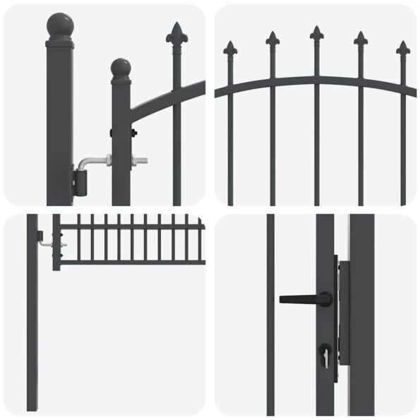 vidaXL Plotová brána s hrotmi so zámkom Sivá 170 x 100 cm – Obrázok 6