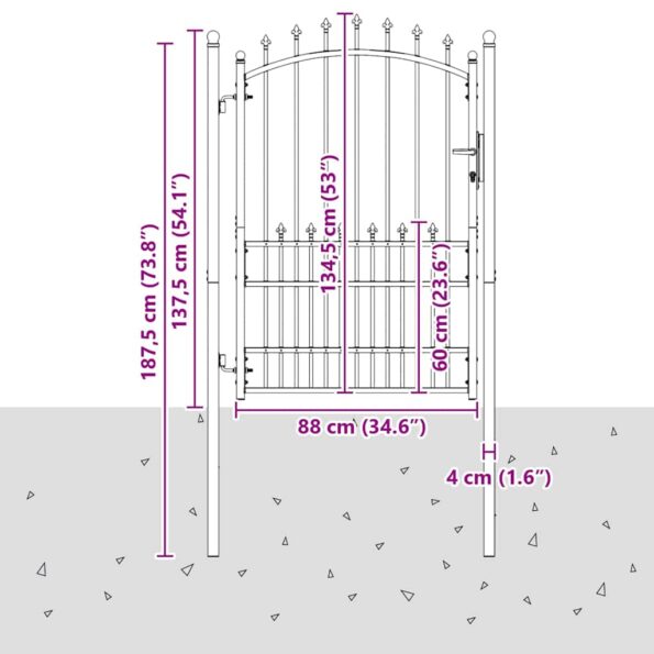 vidaXL Plotová brána s hrotmi so zámkom Sivá 170 x 100 cm – Obrázok 7