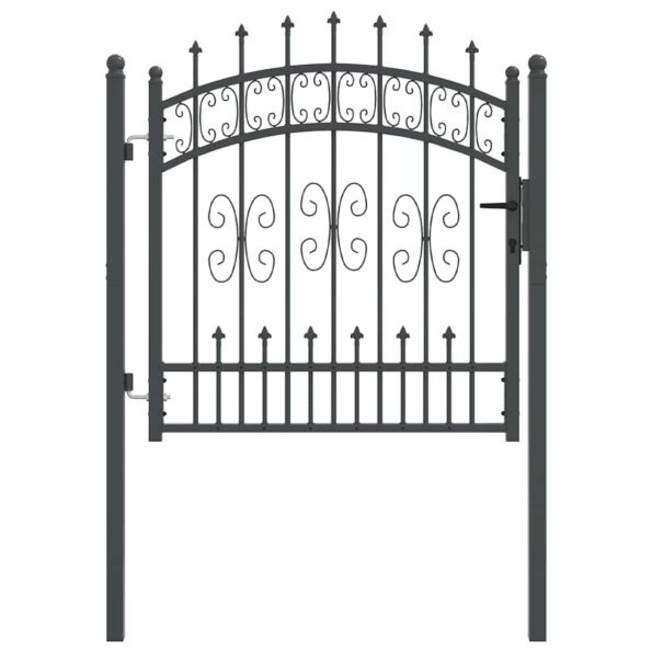 vidaXL Brána z Plotu s Špicatým Vrcholom Sivá 103 x 100 cm Oceľ – Obrázok 2