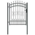 vidaXL Brána z Plotu s Špicatým Vrcholom Sivá 103 x 125 cm Oceľ – Obrázok 2