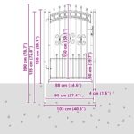vidaXL Brána z Plotu s Špicatým Vrcholom Sivá 103 x 150 cm Oceľ – Obrázok 7