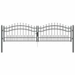 vidaXL Brána z Plotu s Špicatým Vrcholom Sivá 305 x 75 cm Oceľ – Obrázok 2