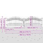 vidaXL Brána z Plotu s Špicatým Vrcholom Sivá 305 x 75 cm Oceľ – Obrázok 8