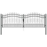 vidaXL Brána z Plotu s Špicatým Vrcholom Sivá 305 x 100 cm Oceľ – Obrázok 2