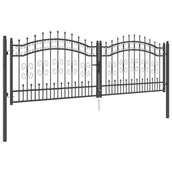 vidaXL Brána z Plotu s Špicatým Vrcholom Sivá 305 x 100 cm Oceľ – Obrázok 4