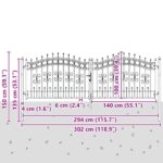vidaXL Brána z Plotu s Špicatým Vrcholom Sivá 305 x 100 cm Oceľ – Obrázok 8