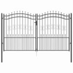 vidaXL Brána z Plotu s Špicatým Vrcholom Sivá 305 x 175 cm Oceľ – Obrázok 2