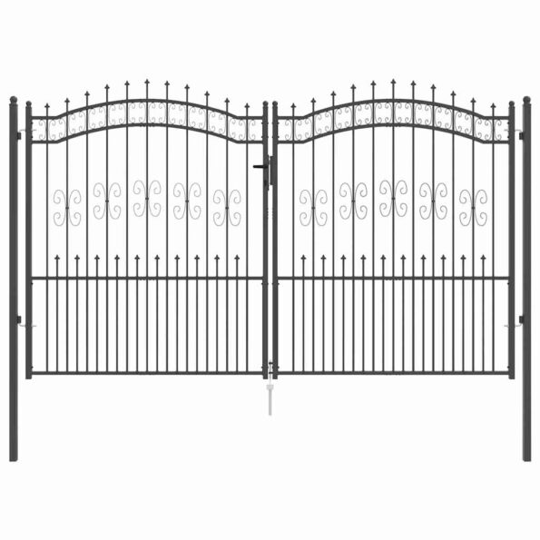 vidaXL Brána z Plotu s Špicatým Vrcholom Sivá 305 x 175 cm Oceľ – Obrázok 2