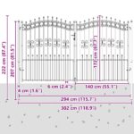 vidaXL Brána z Plotu s Špicatým Vrcholom Sivá 305 x 175 cm Oceľ – Obrázok 8