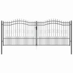 vidaXL Brána z Plotu s Špicatým Vrcholom Sivá 404 x 150 cm Oceľ – Obrázok 2