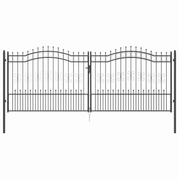 vidaXL Brána z Plotu s Špicatým Vrcholom Sivá 404 x 150 cm Oceľ – Obrázok 2