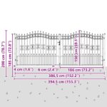 vidaXL Brána z Plotu s Špicatým Vrcholom Sivá 404 x 150 cm Oceľ – Obrázok 8