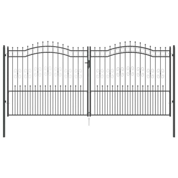 vidaXL Brána z Plotu s Špicatým Vrcholom Sivá 404 x 175 cm Oceľ – Obrázok 2