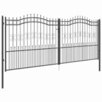 vidaXL Brána z Plotu s Špicatým Vrcholom Sivá 404 x 175 cm Oceľ – Obrázok 4