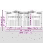 vidaXL Brána z Plotu s Špicatým Vrcholom Sivá 404 x 175 cm Oceľ – Obrázok 8