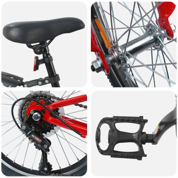 vidaXL Detské Kolo 24 Palcov 6-Speed pre 8-12 rokov Červená – Obrázok 4