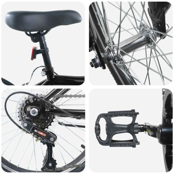 vidaXL Detské Kolo 24 Palcov 6-Speed pre 8-12 rokov Čierna – Obrázok 4