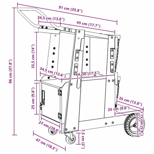 vidaXL Zváračský vozík Čierna 90 x 46 x 96 cm Oceľ – Obrázok 11