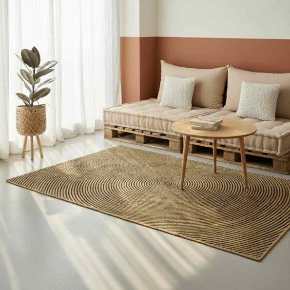 vidaXL Koberec Prírodná a čierna 200 x 200 cm Juta – Obrázok 2