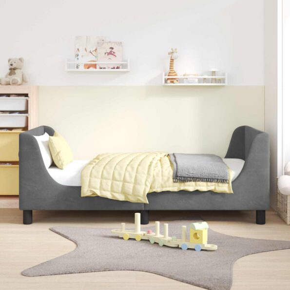 vidaXL Detský rám na posteľ s čelom Tmavo šedá 80 x 160 cm Zamat – Obrázok 3