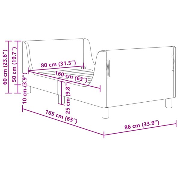 vidaXL Detský rám na posteľ s čelom Tmavo šedá 80 x 160 cm Zamat – Obrázok 9