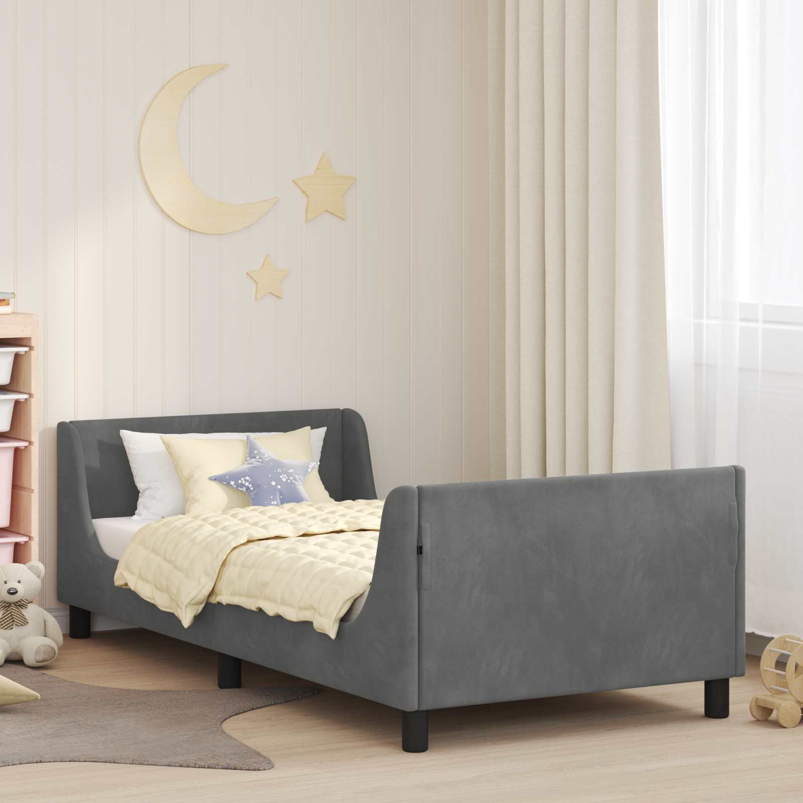 42010868_1.jpg vidaXL Detský rám na posteľ s čelom Tmavo šedá 80 x 200 cm Zamat – Obrázok 1