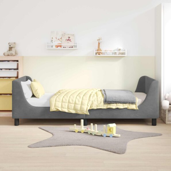 vidaXL Detský rám na posteľ s čelom Tmavo šedá 90 x 190 cm Zamat – Obrázok 3