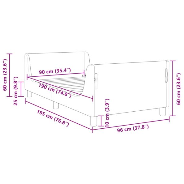 vidaXL Detský rám na posteľ s čelom Čierna 90 x 190 cm Zamat – Obrázok 9