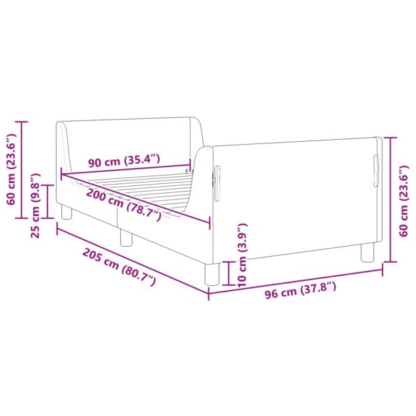 vidaXL Detský rám na posteľ s čelom Čierna 90 x 200 cm Zamat – Obrázok 9