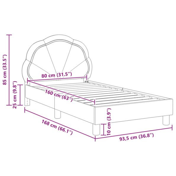 vidaXL Detský rám na posteľ s čelom Fialová 80 x 160 cm Zamat – Obrázok 10