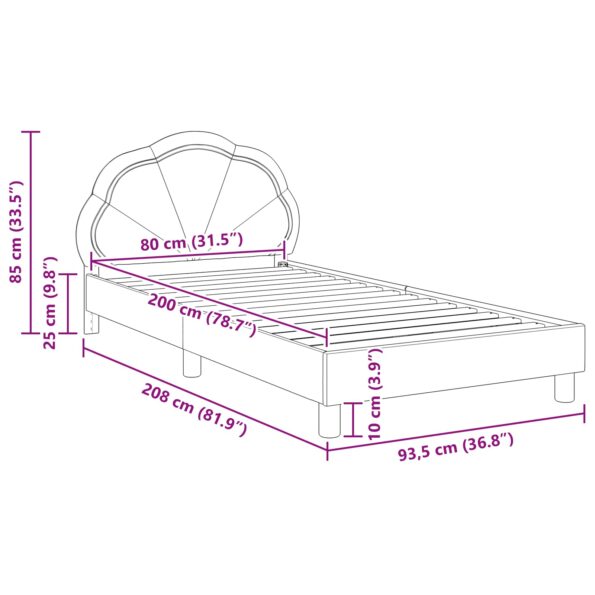 vidaXL Detský rám na posteľ s čelom Čierna 80 x 200 cm Zamat – Obrázok 10