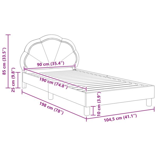 vidaXL Detský rám na posteľ s čelom Tmavo šedá 90 x 190 cm Zamat – Obrázok 10