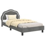vidaXL Detský rám na posteľ s čelom Tmavo šedá 90 x 190 cm Zamat – Obrázok 2