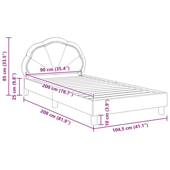 vidaXL Detský rám na posteľ s čelom Tmavo šedá 90 x 200 cm Zamat – Obrázok 10