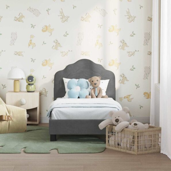 vidaXL Rám detskej postele s čelom Tmavo šedá 70 x 140 cm Zamat – Obrázok 3