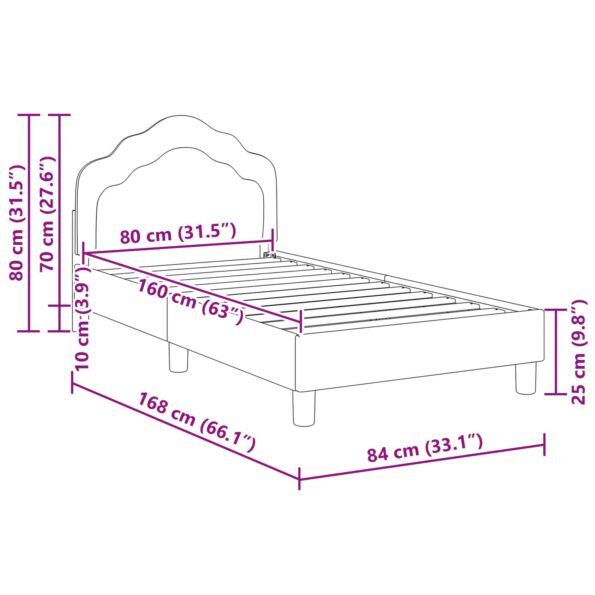 vidaXL Detský rám na posteľ s čelom Tmavo šedá 80 x 160 cm Zamat – Obrázok 10