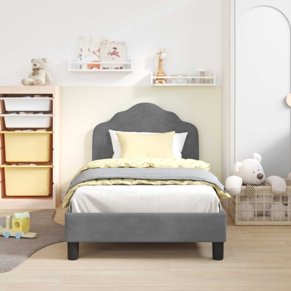 vidaXL Detský rám na posteľ s čelom Tmavo šedá 80 x 160 cm Zamat – Obrázok 3
