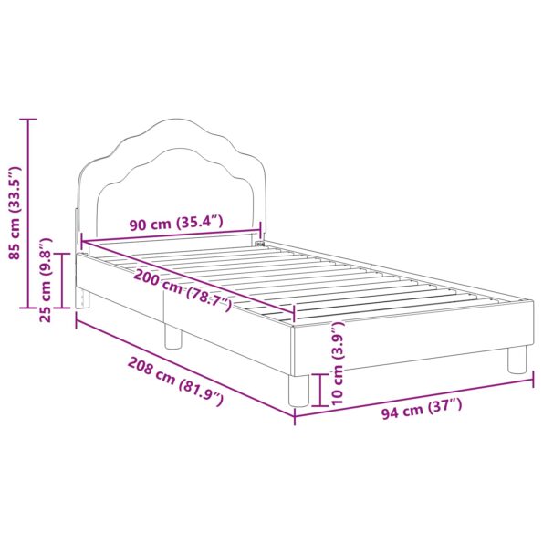 vidaXL Detský rám na posteľ s čelom Tmavo šedá 90 x 200 cm Zamat – Obrázok 10