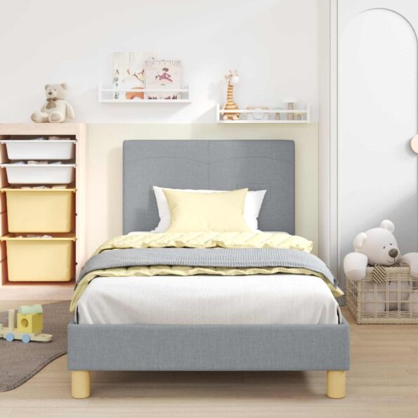 vidaXL Detský rám na posteľ s čelom Svetlosivá 90 x 190 cm látka – Obrázok 3